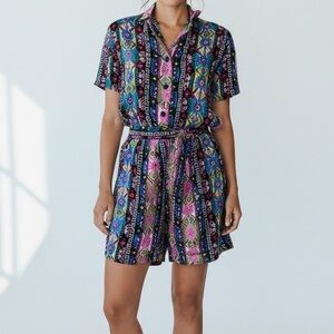 Vintage California Krush Abstract Floral Greek Key 2-Piece Short Set Size Small